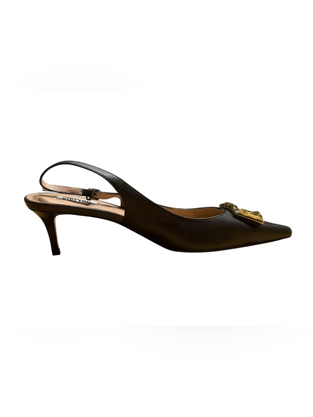 Bibi Lou Barr Gold Buckle Slingback Kitten Heel Pumps Black 41 US 11 - Picture 5 of 13